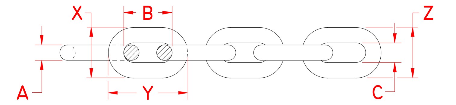 Stainless Steel Lifting Chain, S0603-0, Line Drawing